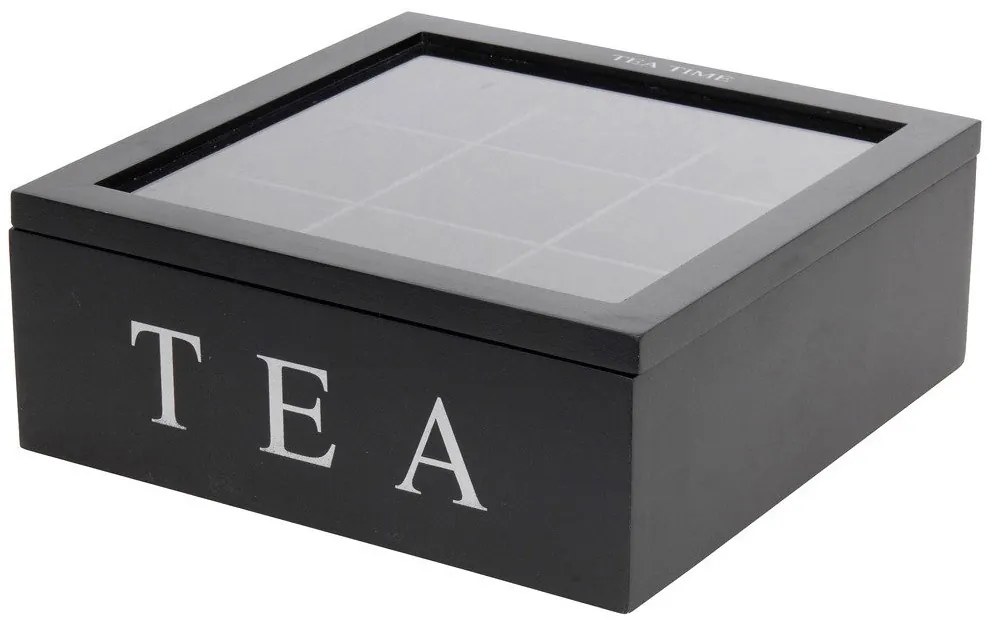 Cutie de ceai din lemn TEA, 9 compartimente, negru