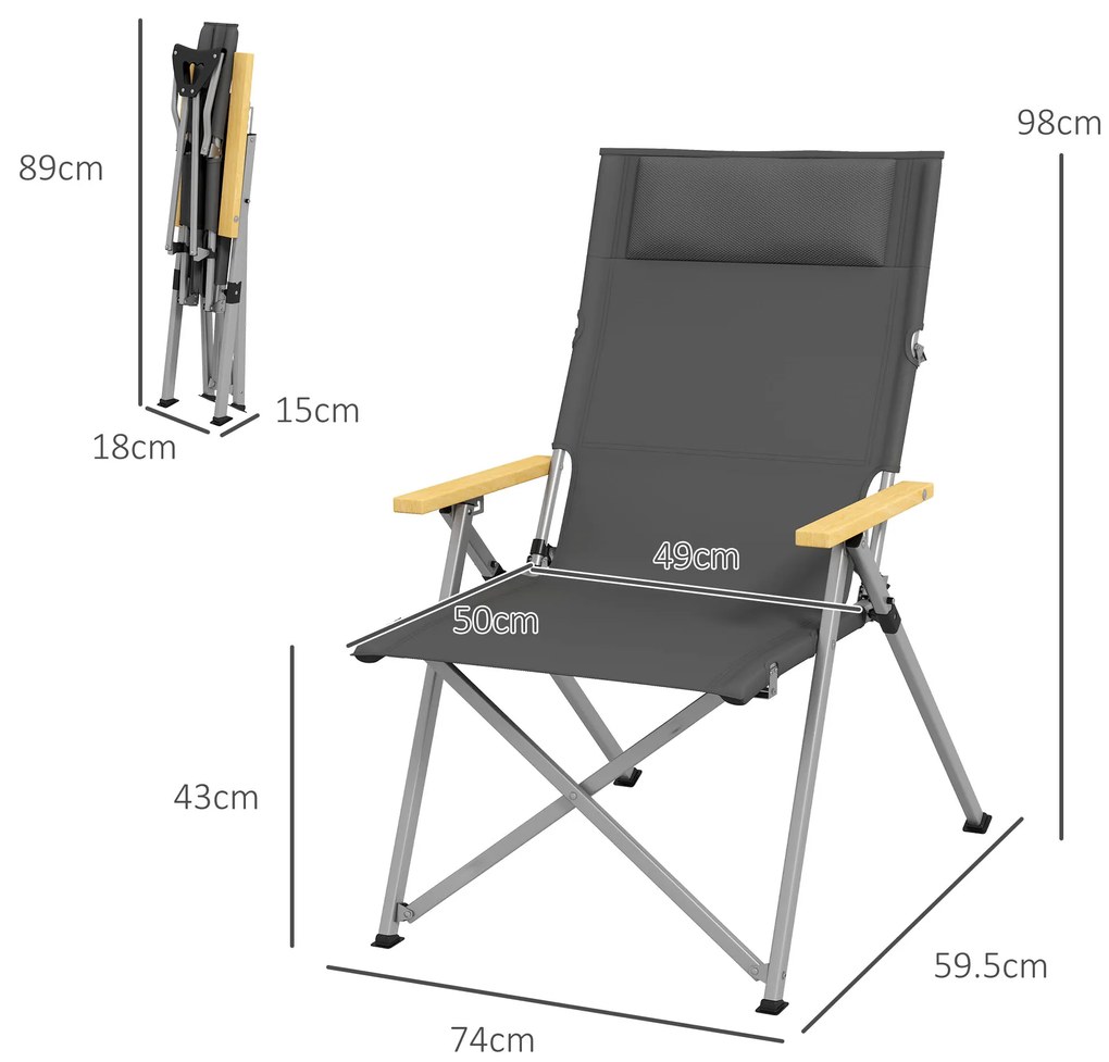 Outsunny Scaun de camping portabil cu spătar reglabil pe 4 nivele