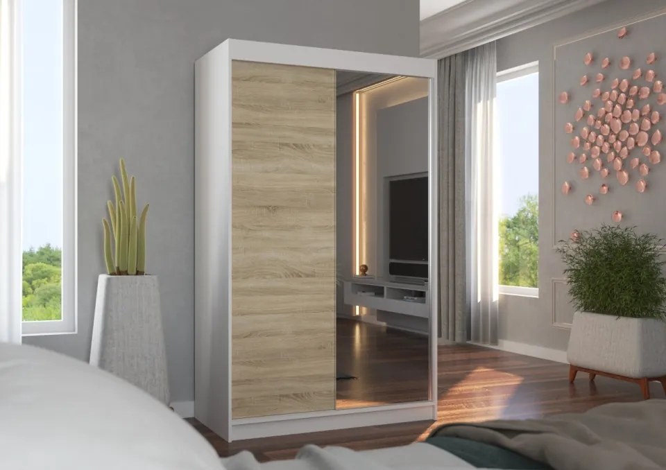 Dulap cu usi glisante si oglinda 120x200 cm, Rewena, ADRK Furniture (Culoare: Casmir)