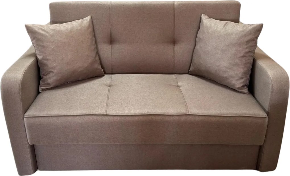 Canapea SAMY extensibila, 2 locuri, lada de depozitare, stofa maro, cadru metalic, 152x100x92 Maro, Stofa