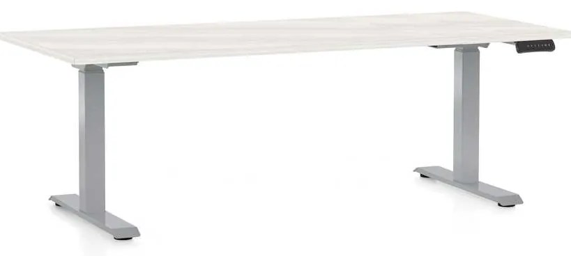 Masă înălțime reglabilă OfficeTech D, 180 x 80 cm, picioare gri, frasin alb