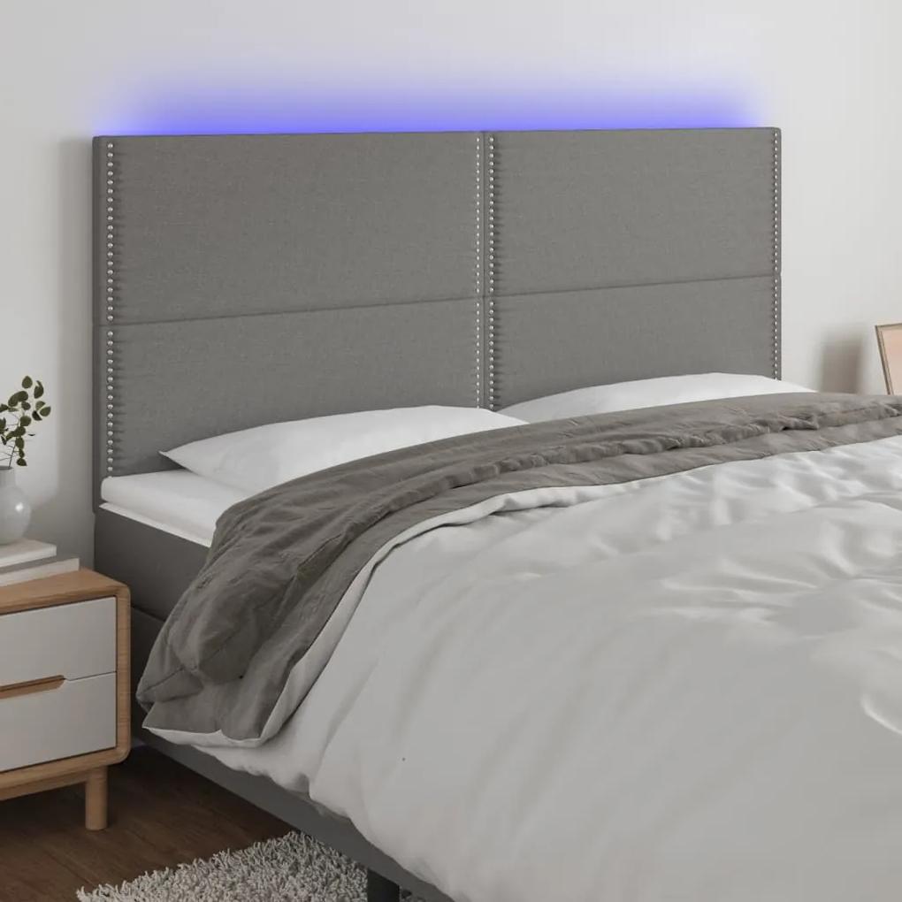 3122299 vidaXL Tăblie de pat cu LED, gri închis, 180x5x118/128 cm, textil