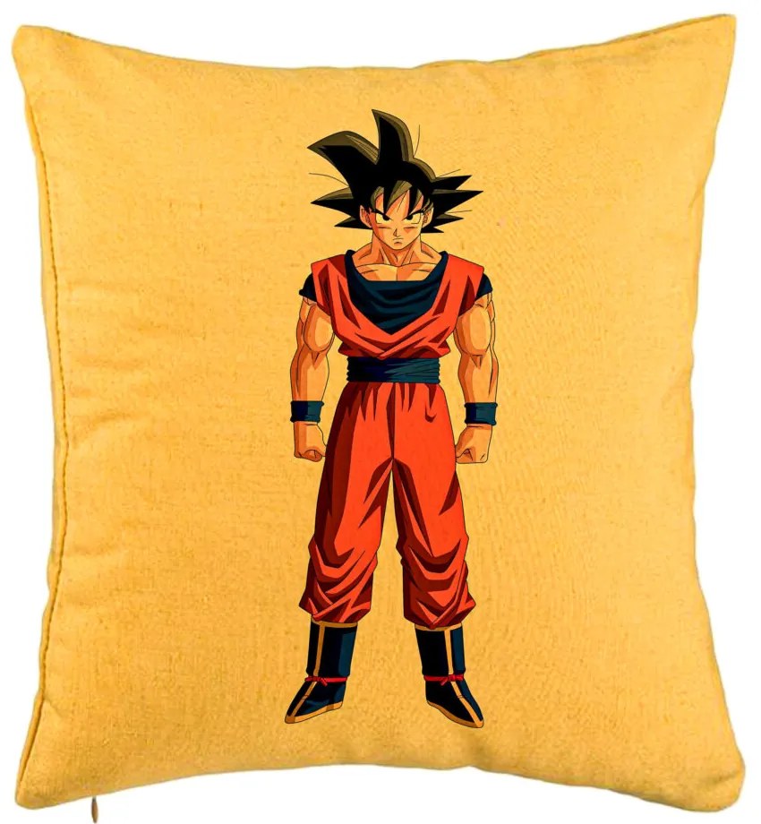 Perna Decorativa cu Dragonball Goku, 40x40 cm, Galben, Husa Detasabila, Burduf