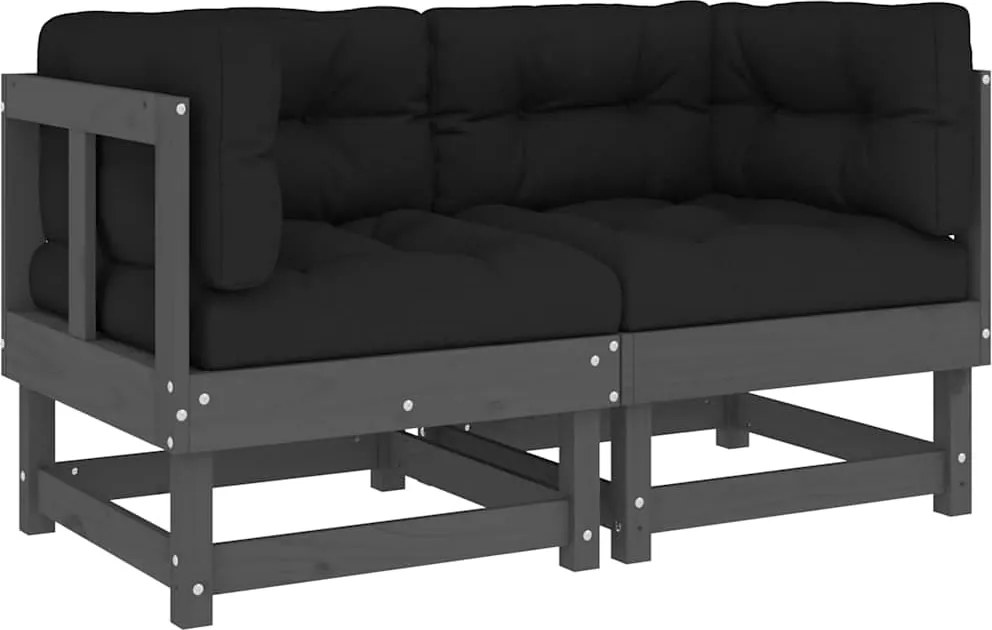 vidaXL Canapele colțar cu perne, 2 buc., gri, lemn masiv de pin