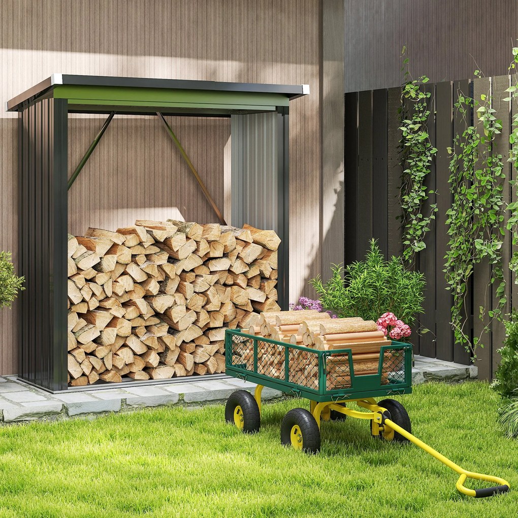 Outsunny Cărucior de Grădină Robust, Remorcă din Oțel cu Pereți Laterali Detașabili, Convertibil în Platformă, Roți de 25cm, Mâner Rotativ la 180°, Capacitate 200 kg, pentru Plajă, Peluză și Grădină, Verde | Aosom Romania