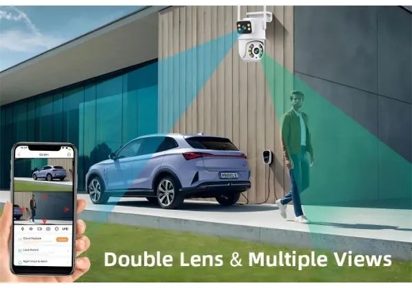 Immax NEO 07783L - Cameră smart exterioră DOUBLE 355° P/T 2x2MP IP65 Wi-Fi Tuya