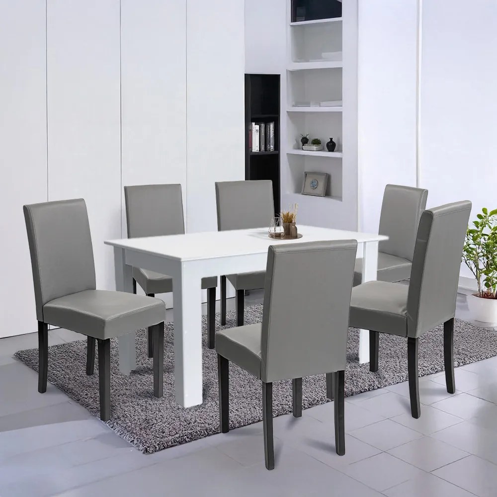 Set de masă Leon 6+1 alb-gri