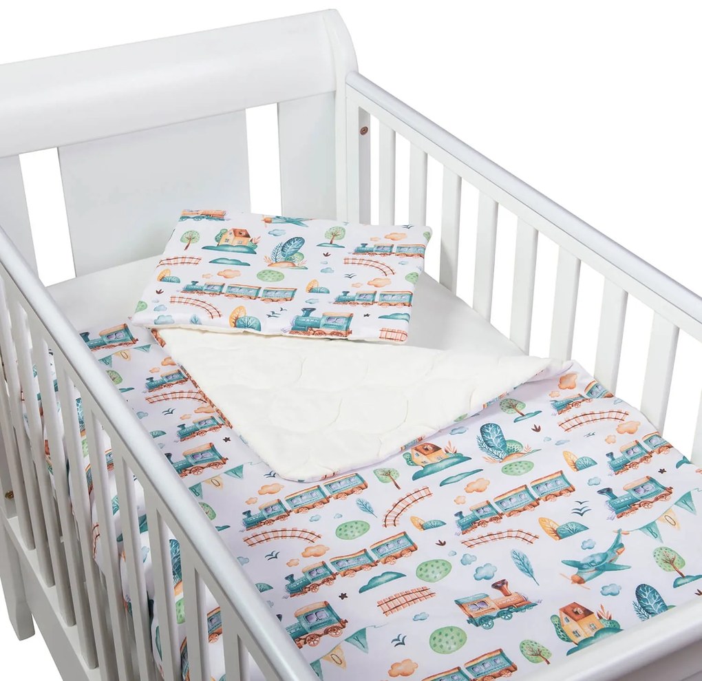 Set perna bebelus si plapumioara matlasata 100x75 cm Kidizi Choo Choo