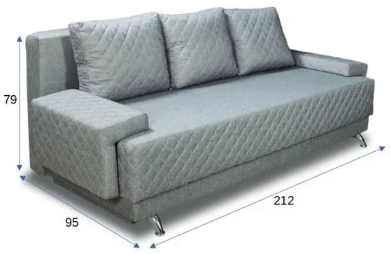 Canapea Extensibila Cu Lada De Depozitare Karla, Argintiu, 212 x 95 x 79 Cm