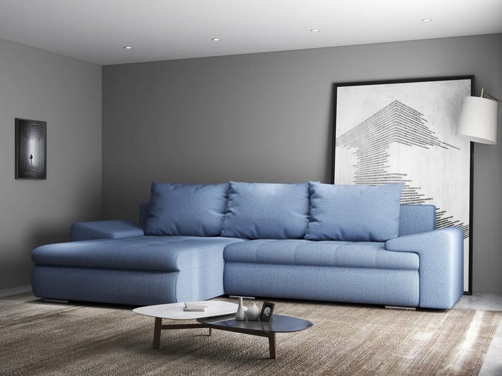 Colțar extensibil dumonde cu ladă de depozitare si sezut confortabil din spuma high-density, Leonardo Enjoy Albastru 260x185 cm