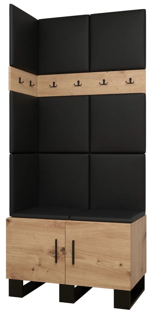 Set mobilier pentru hol Amanda 11 (Stejar artisan + piele ecologică Negru). 1085955