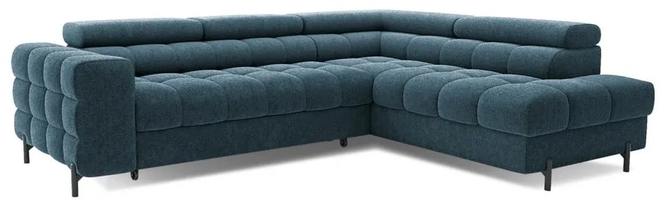 Colțar albastru extensibil/cu spațiu de depozitare cu tapițerie din țesătură bouclé (cu colț pe partea dreaptă/în formă de ”L”) Ferucce – ELTAP