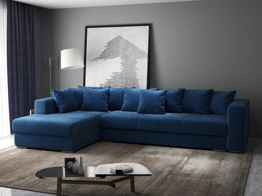 Colțar extensibil dumonde cu ladă de depozitare si sezut confortabil din spuma high-density, Gloria Zoom Blue II 320x183 cm