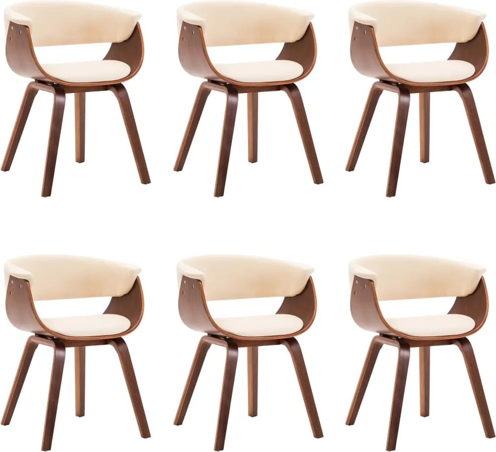 vidaXL Scaune bucătărie, 6 buc, crem, lemn curbat și piele ecologică