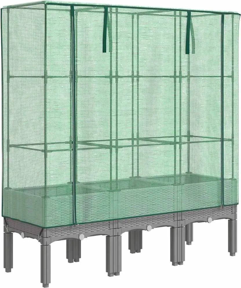 vidaXL Strat înălțat cu husă de seră, aspect ratan, 120x40x140 cm