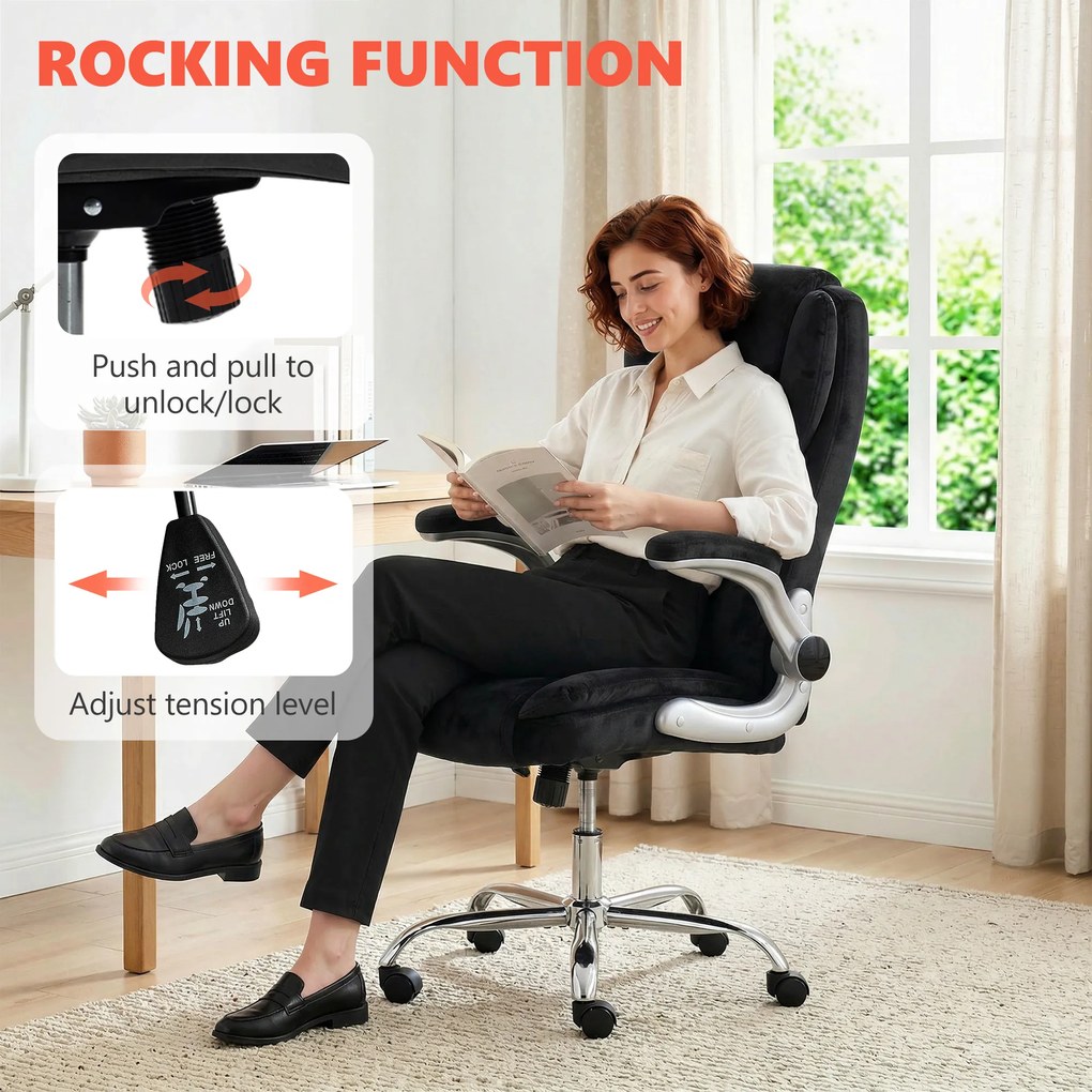 HOMCOM Scaun de birou ergonomic cu spătar înalt brațe rabatabile șezut cu arcuri înălțime reglabilă Negru | Aosom Romania