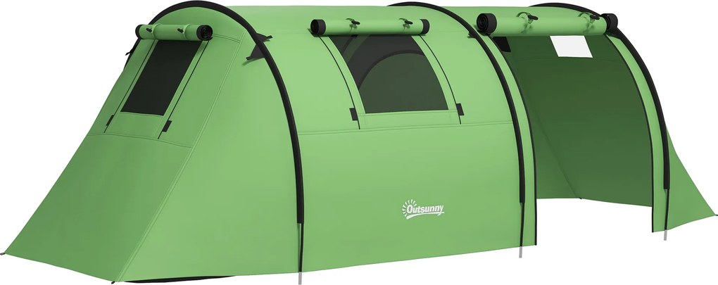 Outsunny Cort de camping pentru 3-4 persoane, stabil, impermeabil, cort familial cu dormitor și zonă de zi, rezistență la apă 3000 mm, Verde închis | Aosom Romania