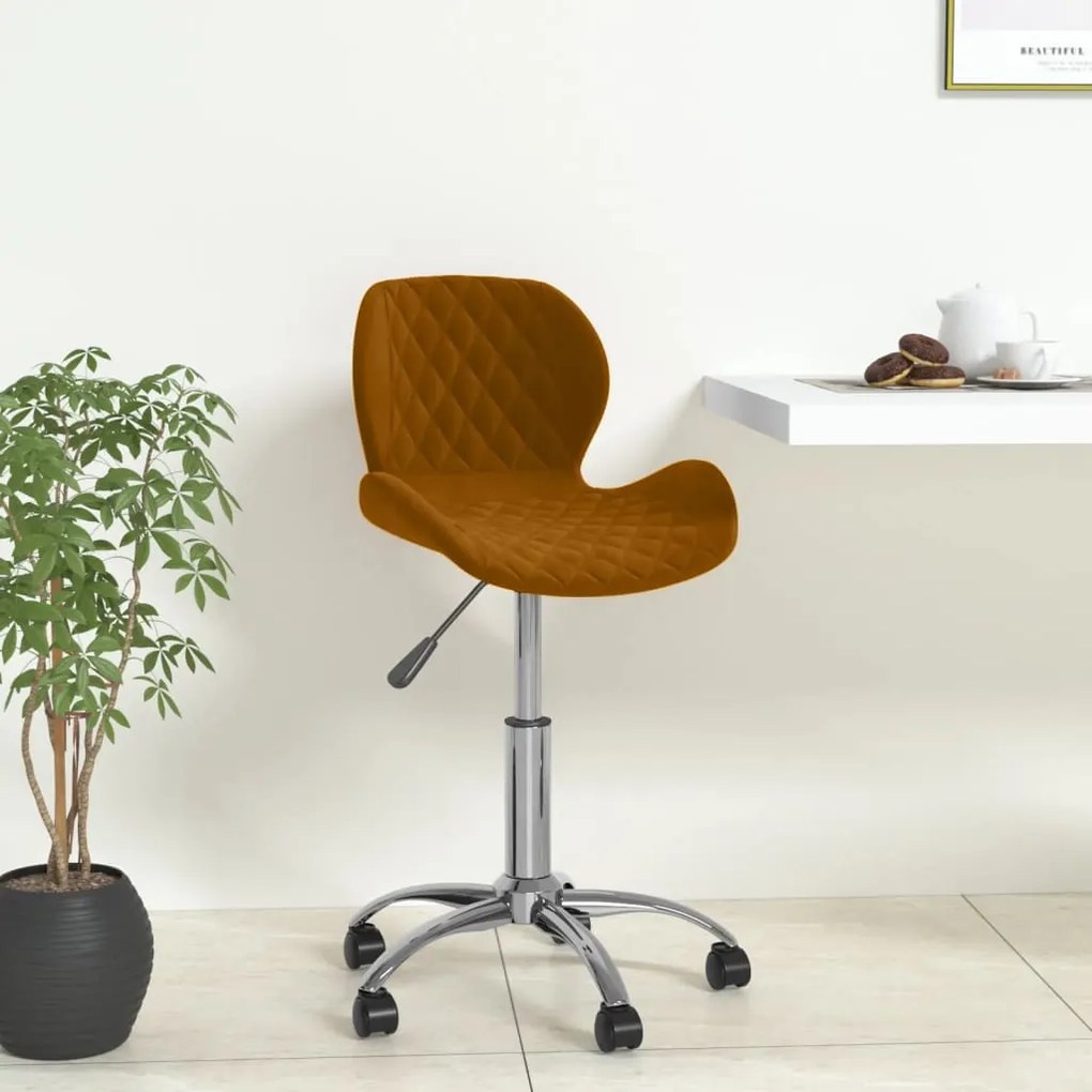 334932 vidaXL Scaun de bucătărie pivotant, maro, catifea