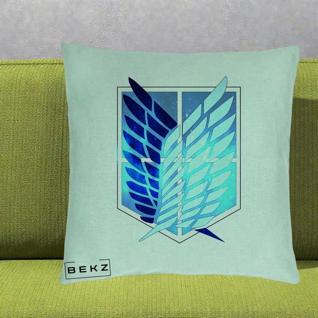 Perna Personalizata Attack on Titan Wings of Freedom, 40x40 cm, Verde Menta, Husa Detasabila, Perna Inclusa, BEKZ®