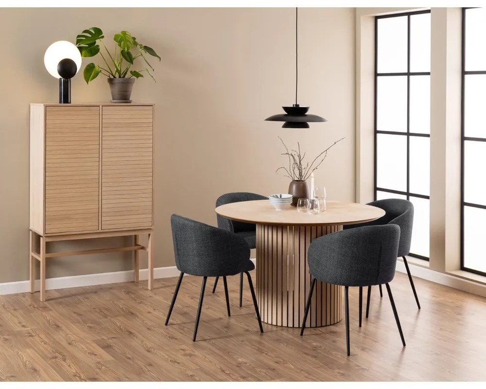 Masă de dining rotundă cu blat cu aspect de lemn de stejar ø 120 cm Linley – Actona