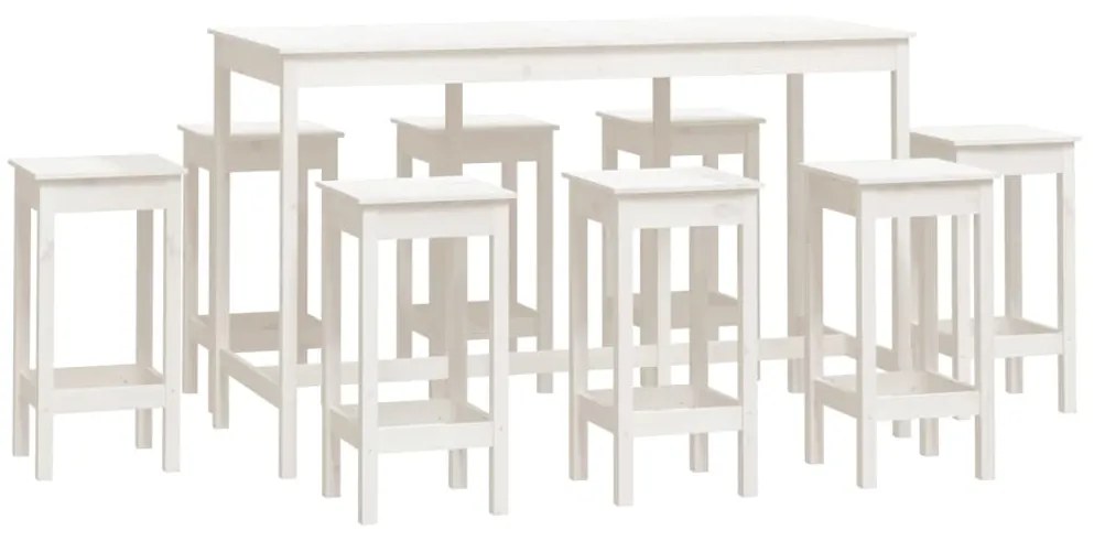 3124718 vidaXL Set mobilier de bar, 9 piese, alb, lemn masiv de pin