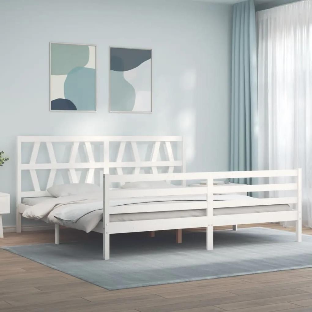 3194397 vidaXL Cadru pat cu tăblie 200x200 cm, alb, lemn masiv