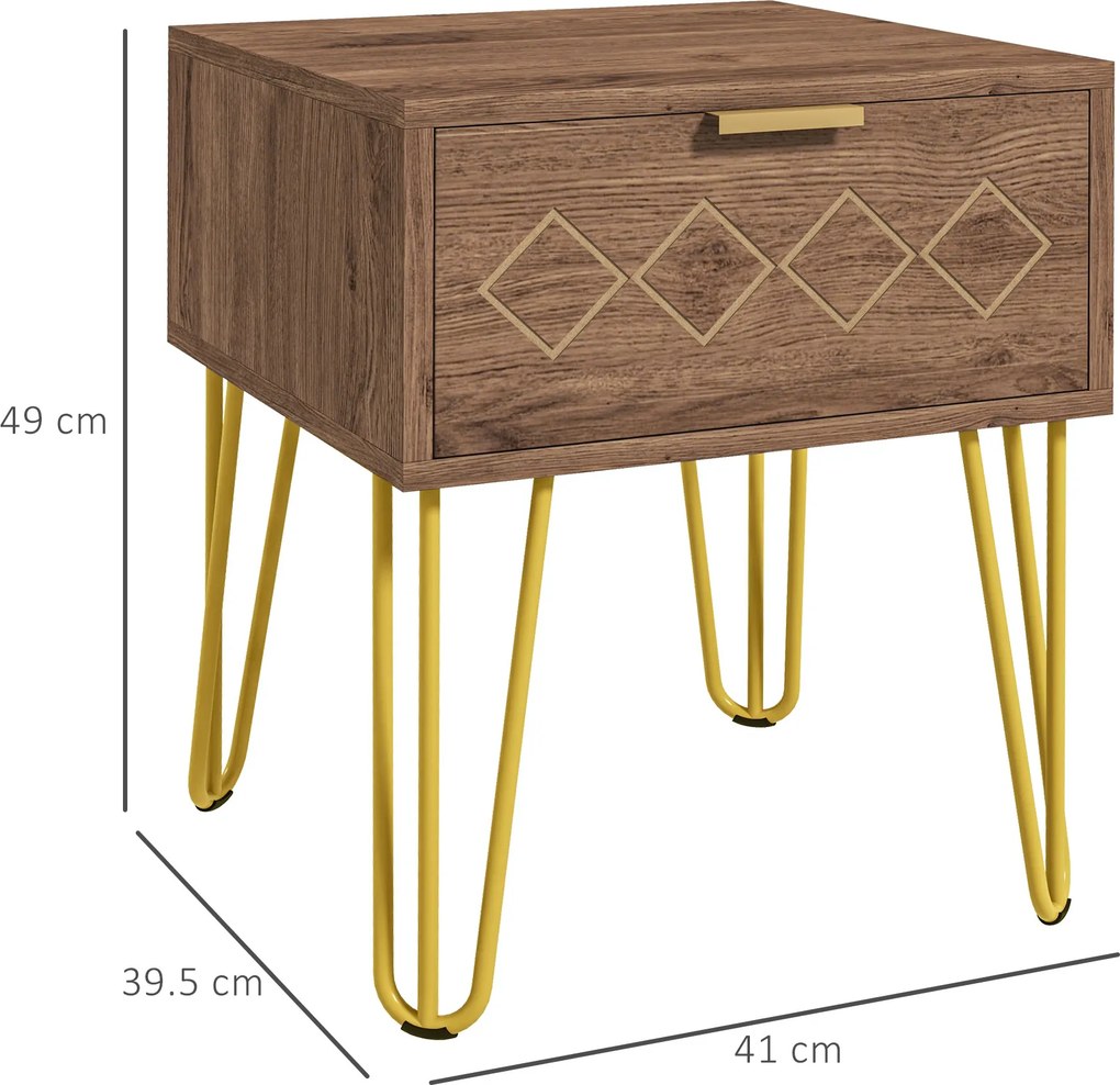HOMCOM Noptiere Moderne Set 2 Bucati din PAL si Otel cu Sertar, 39.5x41x49 cm, Maro | Aosom Romania