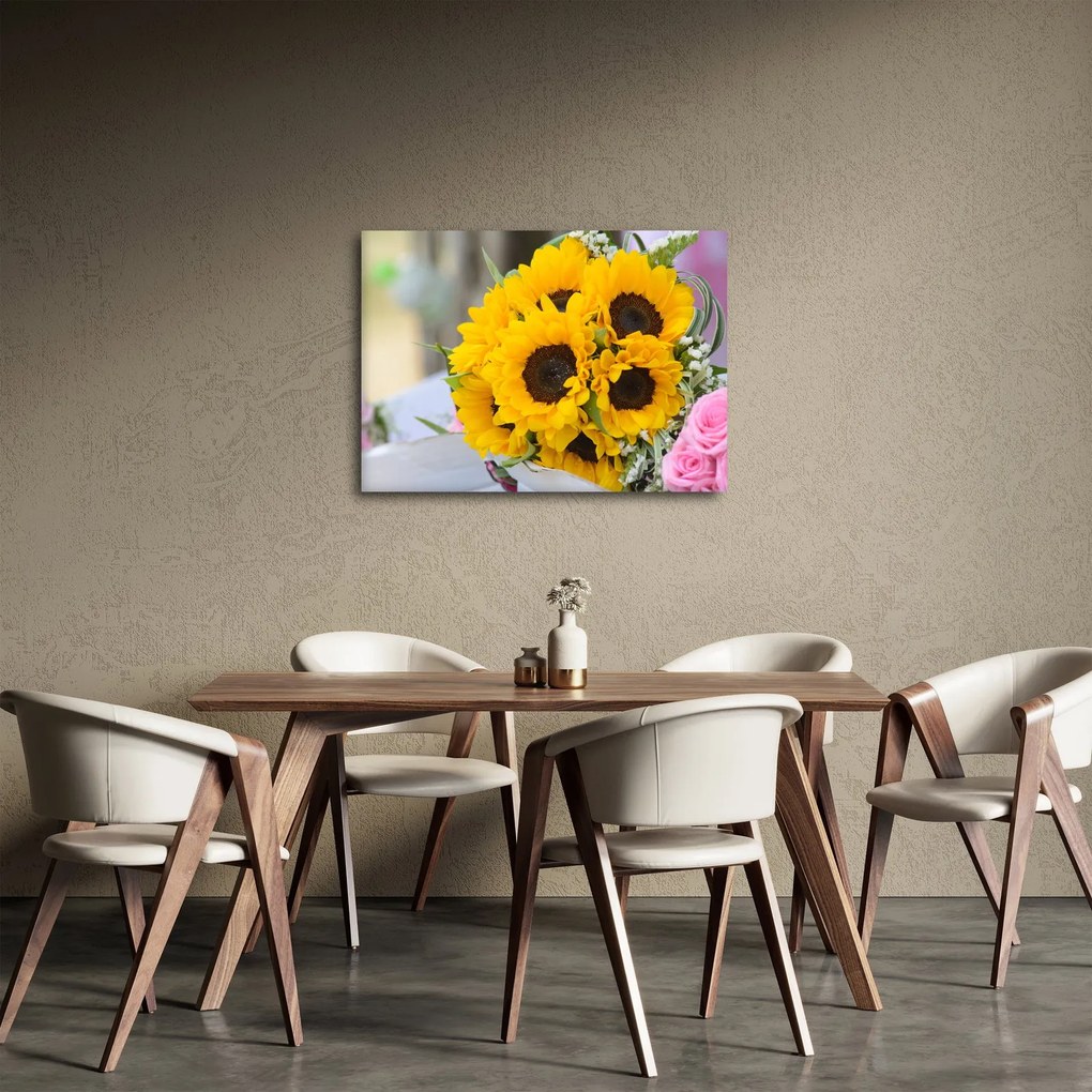 Tablou cu buchetul miresii de floarea soarelui (70x50 cm)