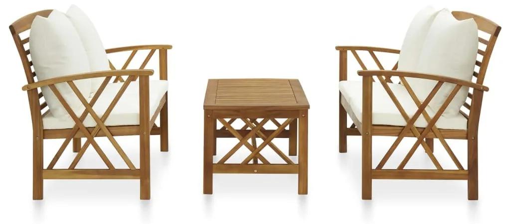 Set mobilier gradina cu perne, 3 piese, lemn masiv de acacia