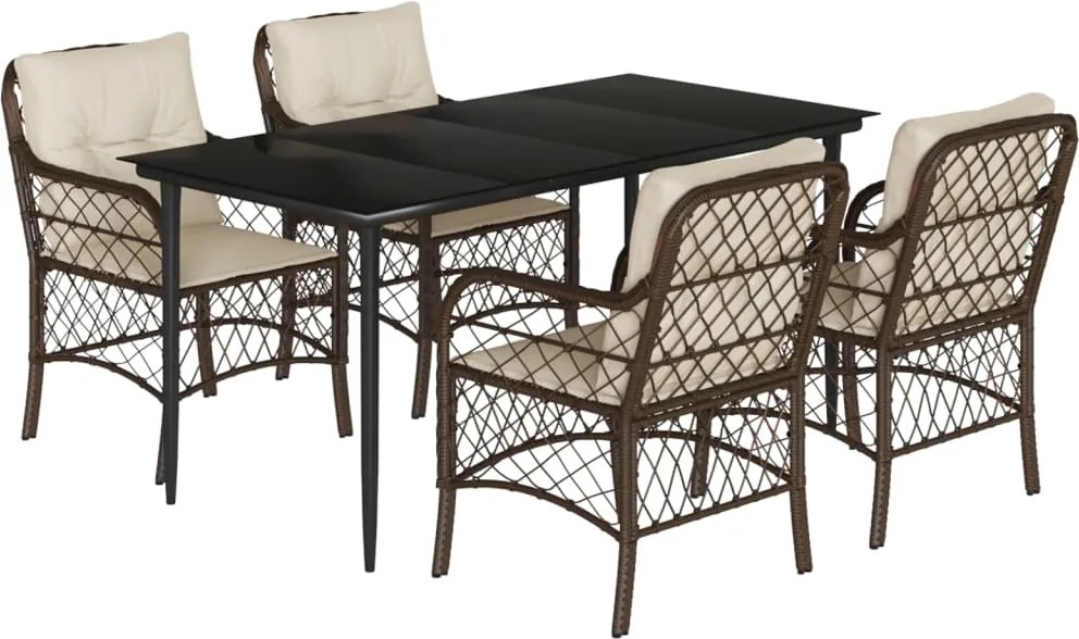 vidaXL Set mobilier de grădină, 5 piese, cu perne, maro, poliratan