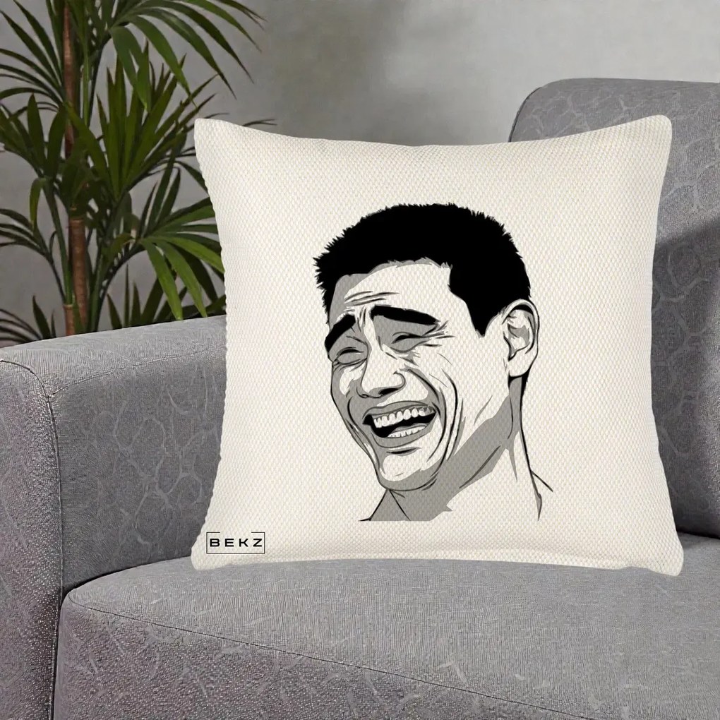 Perna Decorativa Yao Ming Meme, 40x40 cm, Crem Reliefat, Husa Detasabila, Perna Inclusa, BEKZ®