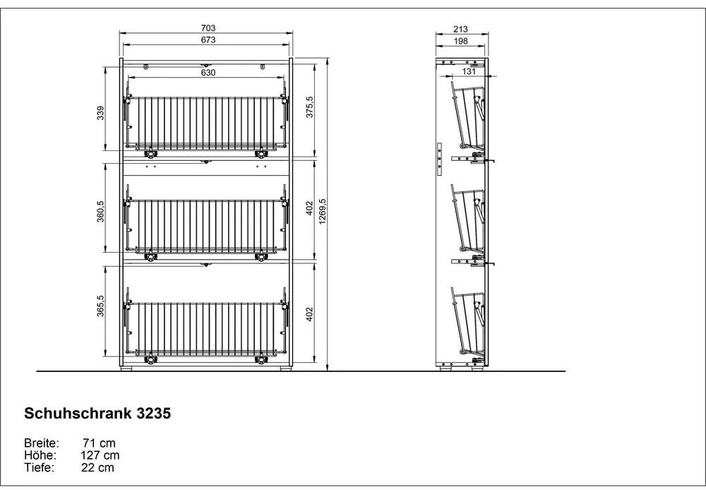 Pantofar gri antracit cu deschidere înclinată 71x127x22 cm Ameca – Germania