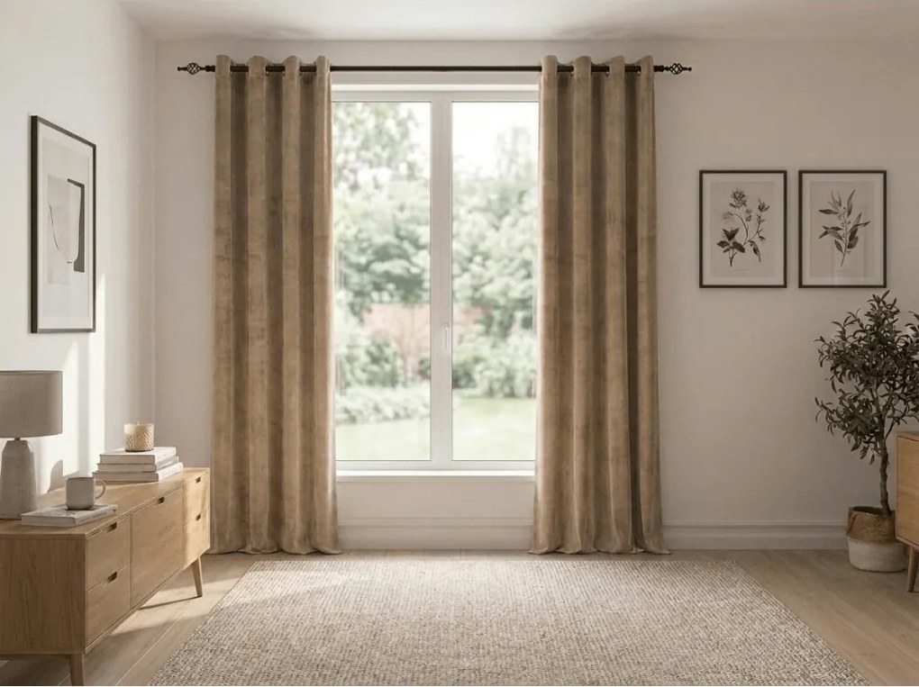 Perdea opaca ELVIO VELVET 140x250 cm, bej Agatat: Inele metalice