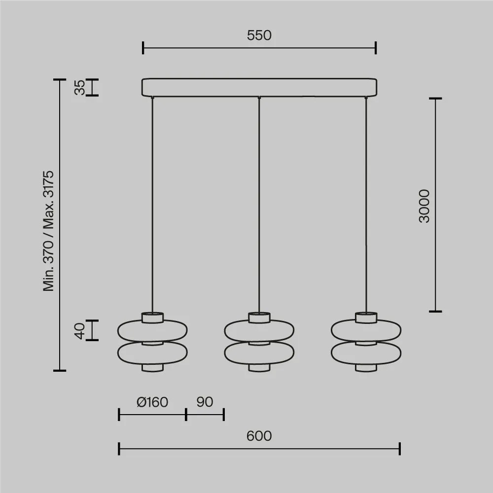 Lustra cu 3 pendule LED metal maro, sticla Nuvem