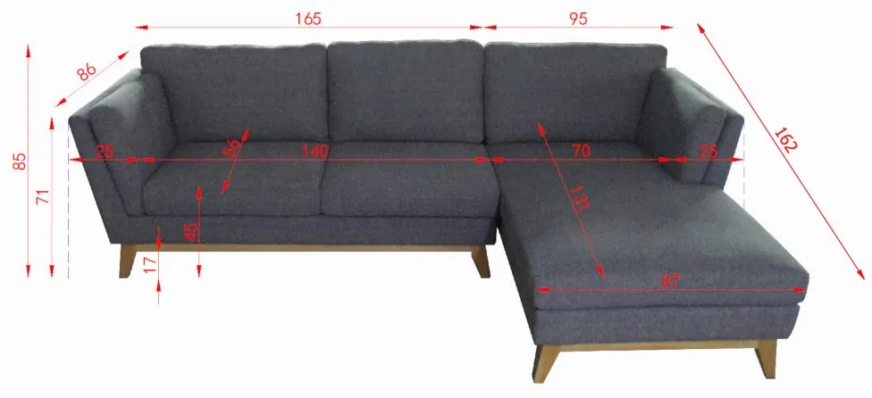 Supermobel Set canapea în formă de SKD 978, 260x85x162, gri întuneric, stânga