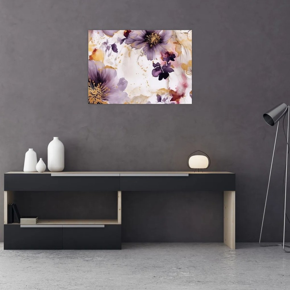 Tablou pe sticlă - Acuarelă flori (70x50 cm)