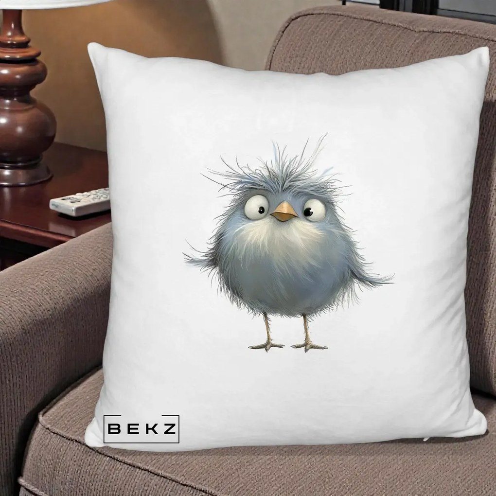 Perna Decorativa Pui Gri Pufos Zbarlit, 40x40 cm, Alb Pufos, Husa Detasabila, Perna Inclusa, BEKZ®