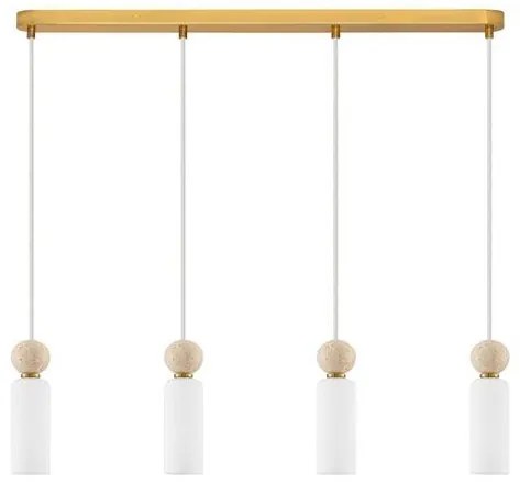 Lustra cu 4 pendule, Metal, Auriu, Travertin, Sticla, FILOMENA