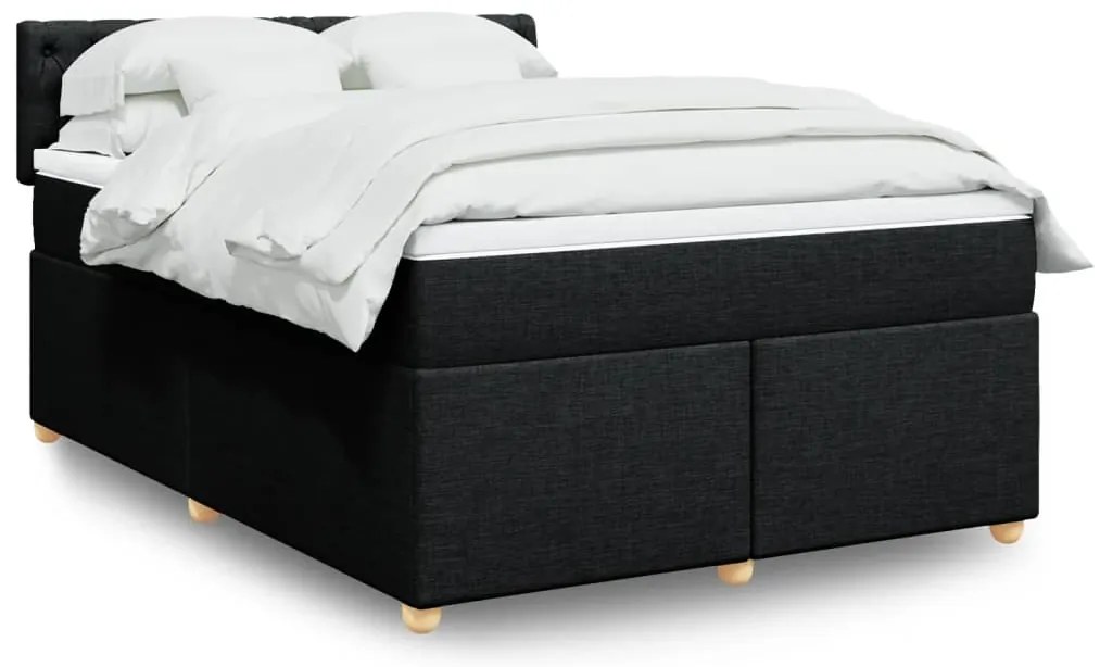 vidaXL Pat box spring cu saltea, negru, 140x190 cm, textil