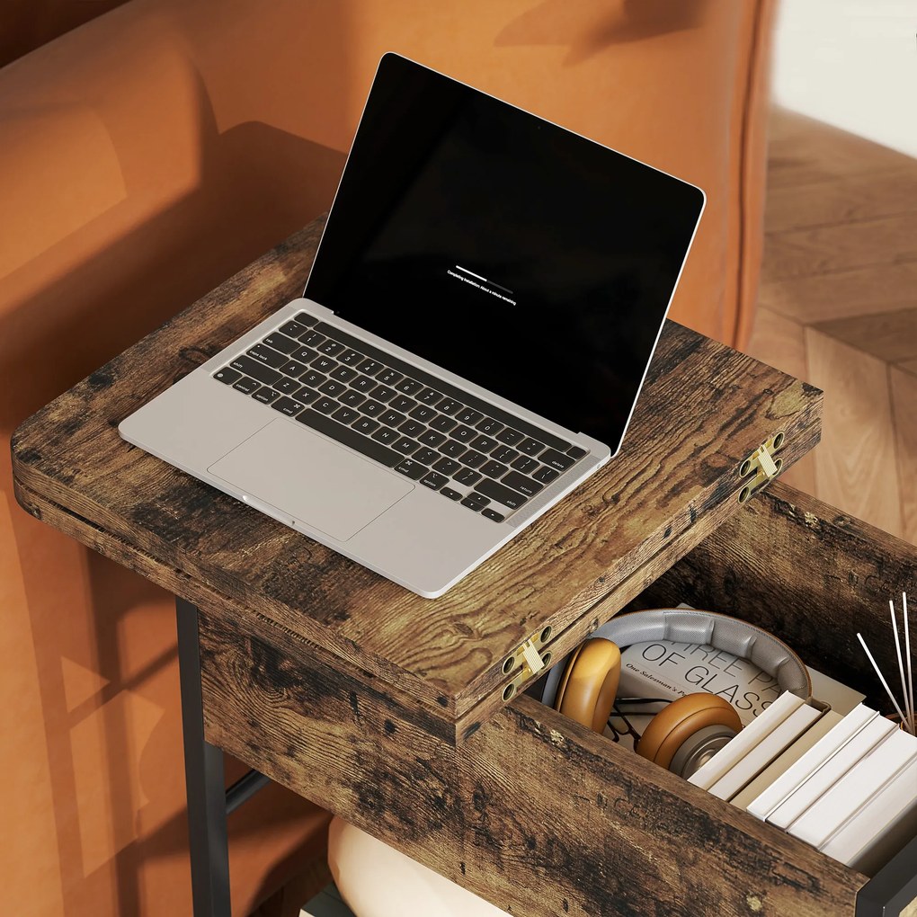 HOMCOM Măsuță de cafea măsuță de cafea cu stație de încărcare și buzunar de depozitare, 60 x 29,8 x 58,5 cm, brun rustic | Aosom Romania