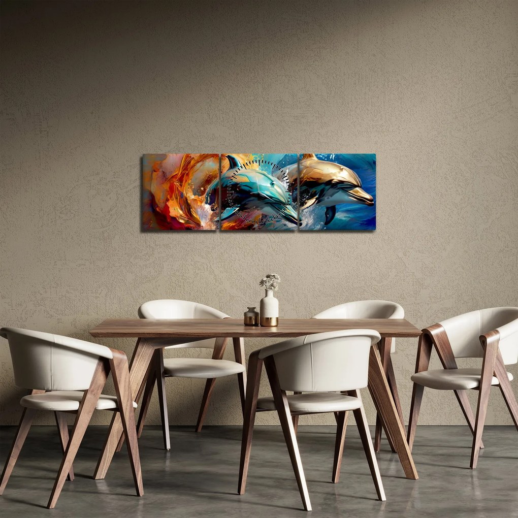 Tablou - Pictură de delfin (cu ceas) (90x30 cm)