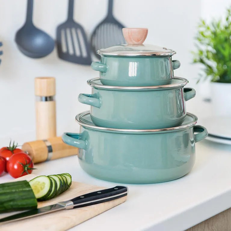 Set de oale emailate NATURAL OLIVE Banquet, 6 piese