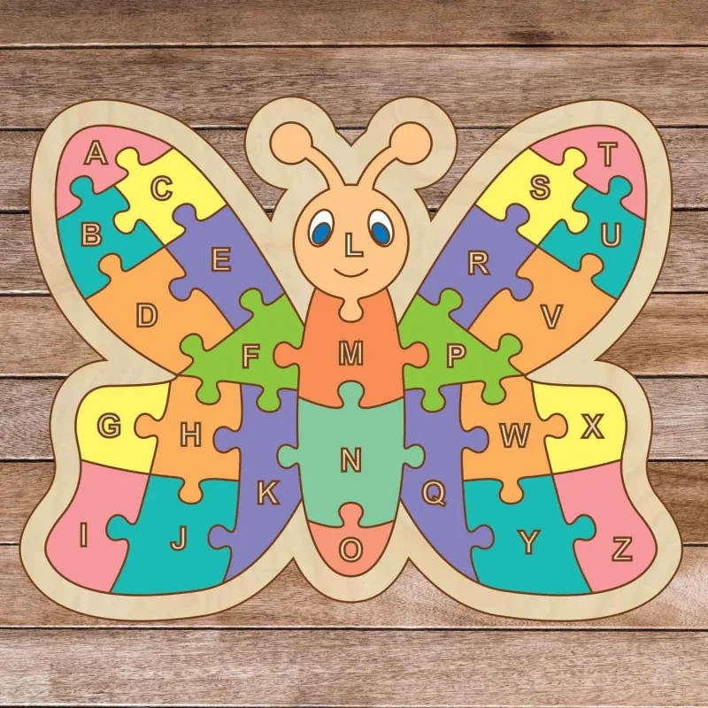 SENTOP | Puzzle din lemn pentru copii - Fluture alfabet A-ZET 26 piese | SENTOP
