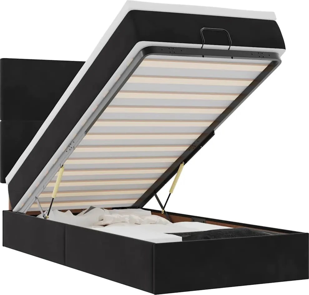 vidaXL Cadru de pat otoman cu saltele, catifea neagră 100x200cm