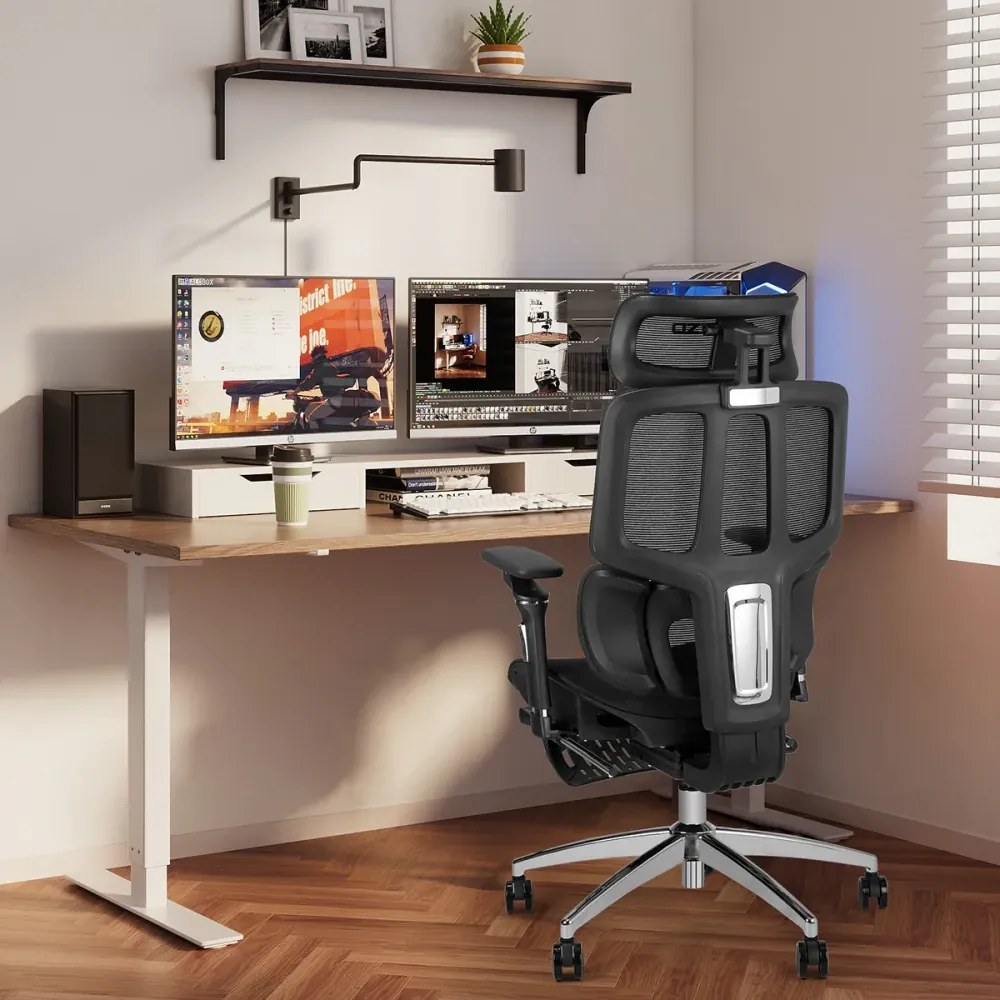 Scaun ergonomic MUSSO H80 PRO, șezut translatabil, cotiere 6D, suport lombar dinamic, spătar reglabil înălțime, tetieră 3D, suport picioare, mecanism multifunctional inclinare/blocare, pivotant, Mesh, Negru