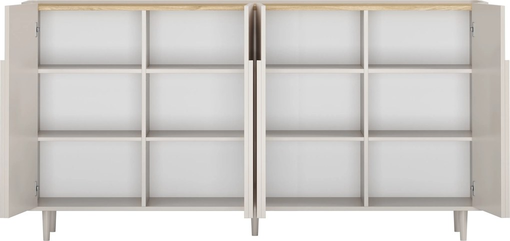 Comodă Amilio 200 cm cu 4 uși pe picioare - cașmir / stejar uleiat / mânere cașmir