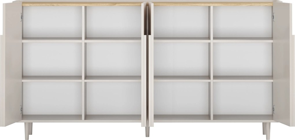 Comodă cu patru uși pe picioare Amilio 200 cm - cashmir / stejar uleiat / mânere cashmir