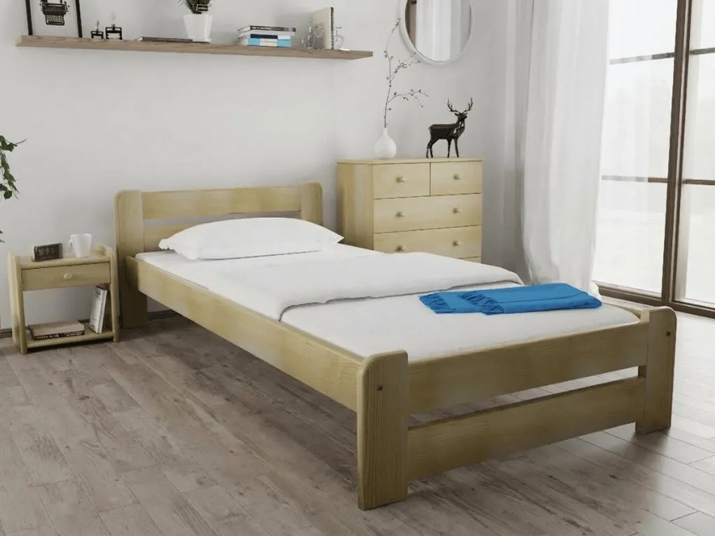 Pat de o persoana Laura 90x200 cm, pin Saltele: Cu saltele Coco Maxi 20 cm, Somiera pat: Cu lamele drepte