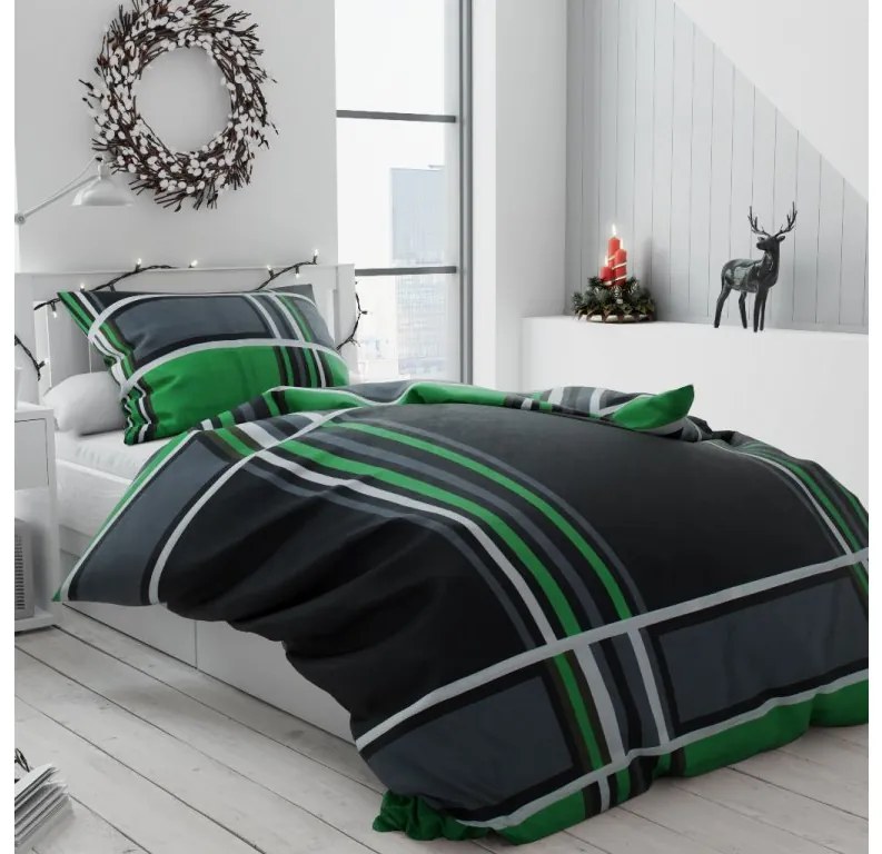 Lenjerie de pat bumbac KARO verde Inchidere: Fermoar