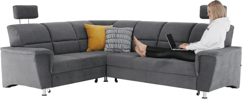 Colţar extensibil, material textil gri, model stânga, SANTIAGO